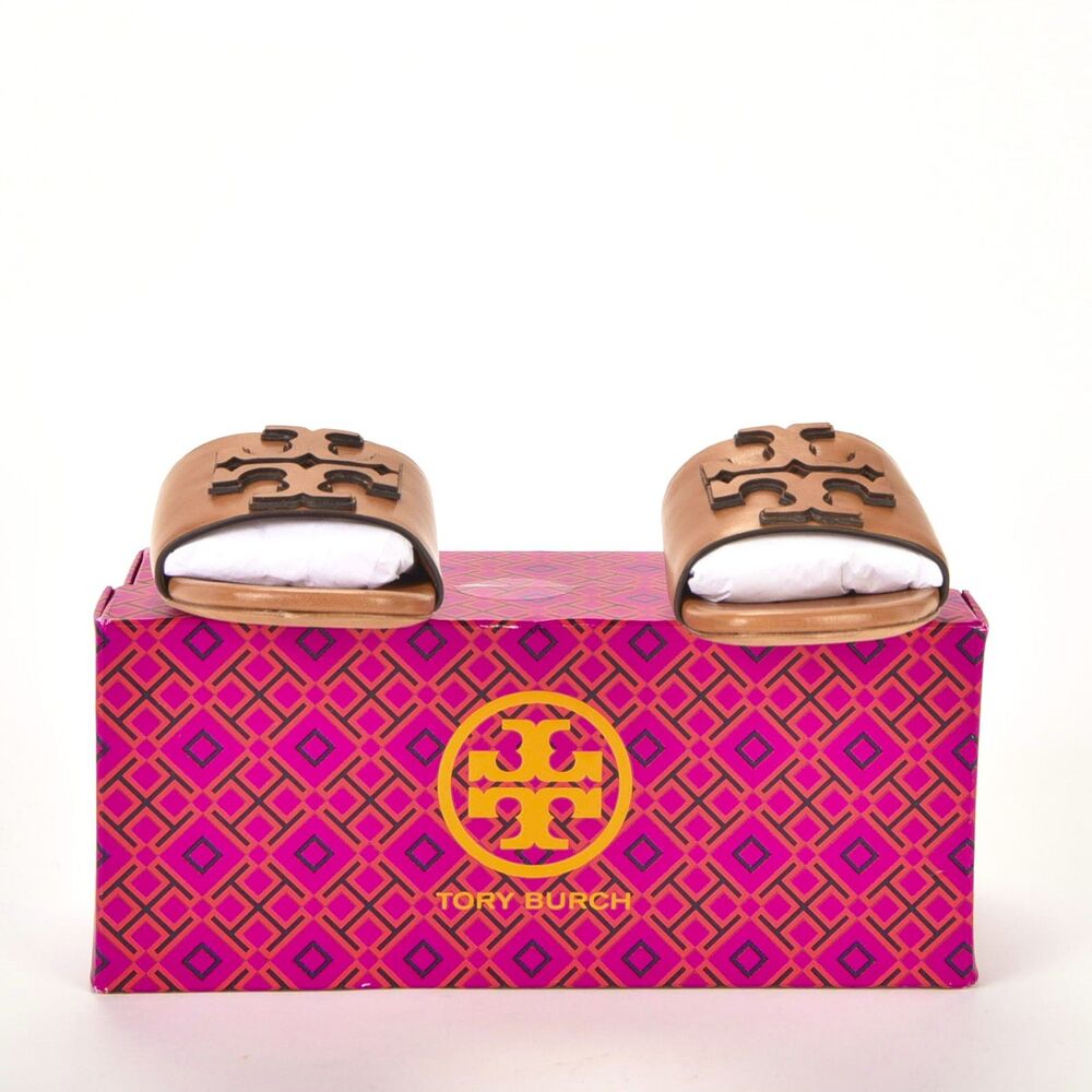Tory Burch Ines Flat Slide Goat Leather Tan Size 5 LNIB Signature Slide - Picture 2 of 4